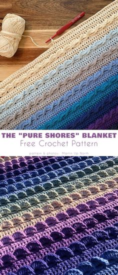 a crocheted blanket with the words, the pure shores blanket free crochet pattern