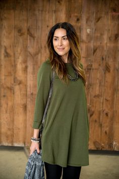 Pocket Tunic - S, Olive - $34.00 -  - Betsey's Boutique Shop Pocket Tunic, Tunic Shirt, Long Sleeve Tunic, Boutique Shop, High Neck Dress, Boutique, Range, Wardrobe, Long Sleeve