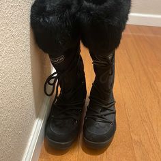 Coach Boots Black Size 8 With Rabbit Fur Trim. Style Leighann. New Without Tags. Size 8 Style, Coach Boots, Coach Shoes, Rabbit Fur, Boots Black, Fur Trim, Rain Boots, Black Boots, Trim