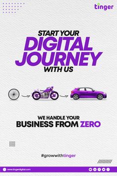 a purple car is being pulled by a rope with the words start your digital journey with us