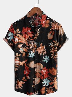 Men's Vintage Floral Print Holiday Button Up Hawaiian Short Sleeve Shi – Atlanl Cheap Multicolor Hawaiian Shirt With Button Closure, Cheap Hawaiian Shirt For Vacation With Button Closure, Cheap Hawaiian Shirt With Buttons For Spring, Cheap Cotton Hawaiian Shirt With Button Closure, Cheap Hawaiian Shirt With Button Closure For Beach, Fall Wedding Floral Mens Shirt, Affordable Casual Men's Hawaiian Shirt, Cheap Vintage Men's Hawaiian Shirt, Mens Floral Rayon Shirt