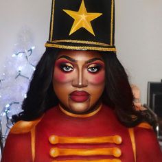 Nutcracker Makeup Ideas, Christmas Creative Makeup, Christmas Photoshoot Black Women, Creative Christmas Makeup Looks, Creative Christmas Makeup, Makeup Black Woman, Black Nutcracker, Xmas Makeup