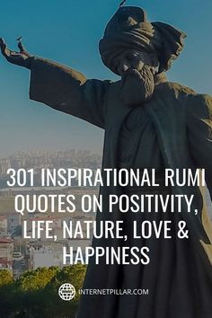 a statue with the words inspirational rum quotes on positivity, life, love and happiness