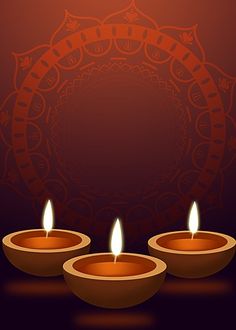 three lit candles on a dark background with an ornate design around it and the words happy diwali written in arabic