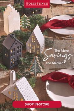 the cover of homesense's holiday catalog shows christmas decorations and presents on a wooden table