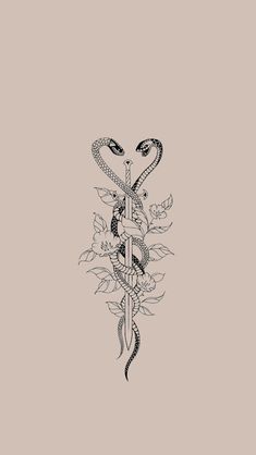 a snake and dagger tattoo design on a gray background