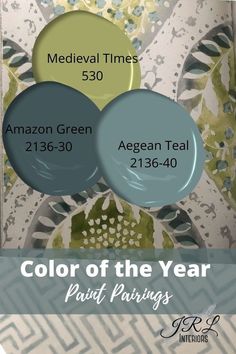 two blue and green circles with the words, color of the year paint pairings