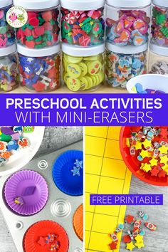 preschool activities with mini - erasers and free printables