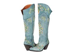 Dan Post Flower Child - Women's Boots : Turquoise : Please click for Dan Post heel slip information. Please click for Dan Post Soft Strike Comfort System information. Get ready to bloom this season with the beautiful Dan Post Flower Child knee-high boots! Rich leather upper. Shaft features intricately embroidered floral detailing. Full leather lining. Ultimate Flex Insole features genuine Poron insole cushioning with microbial features to reduce foot odor and reduces step shock. Three-part insol Western Turquoise Boots For Spring, Turquoise Western Boots For Spring, Dan Post Boots, Country Style Outfits, Comfy Wear, Knee High Heels, Dan Post, Embroidered Boots, Equestrian Boots