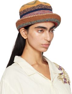 Handcrafted naturally-dyed crocheted organic cotton bucket hat in multicolor. Stripes throughout. Supplier color: Twisted stripe park Bohemian Multicolor Woven Crochet Hat, Multicolor Woven Crochet Hat With Short Brim, Casual Multicolor Handwoven Crochet Hat, Multicolor Woven Crochet Hat, Bohemian Multicolor Crochet Hat With Short Brim, Bohemian Multicolor Woven Bucket Hat, Story Mfg, Cotton Bucket Hat, Naturally Dyed