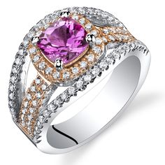 Created Pink Sapphire Cushion Cut Pave Rose Tone Ring Sterling Silver 1.25 Carats Sizes 5 to 9 SR11452