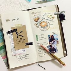 an open notebook with some pictures on it