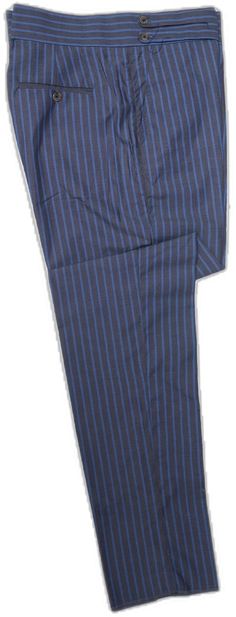 Blue Straight Pants With Vertical Stripes, Striped Tapered Leg Business Bottoms, Striped Tapered Leg Bottoms For Business, Blue Vertical Stripes Pants For Work, Blue Vertical Stripes Pants For Workwear, Fitted Blue Bottoms With Vertical Stripes, Blue Vertical Stripes Workwear Pants, Blue Fitted Bottoms With Vertical Stripes, Fitted Blue Pants With Vertical Stripes