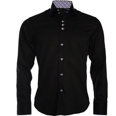 The men's double button collar Regular Fit Black shirt is available in long sleeves, double button collar, Check lining at inner side of collar and single button cuffs. It is made of 100% cotton, hence providing a luxurious and smooth feel while you are enjoying your time.AvailabilityIt is Made to Order Shirt. It takes 7-10 working days to deliver. Mens Black Shirt, Up Costumes, Men Shirt Style, Mens Costumes, Black Button, Black Shirt, Shirt Style, Mens Shirts, Style Inspiration