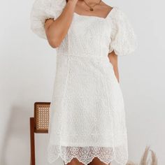 Brand New, Nwt, Never Worn Dress. Great For Wedding Rehearsal Dinner, Reception, Or After Party. Bohme Maye Lace Dress, Size Small. Selling For $45 Firm. It's No Longer Available Online. This Dress Has Short Puff Sleeves With Elastic Cuffs And Is Lined With Scalloped Hem. Full Details Heres: Https://Bohme.Com/Products/Maye-Lace-Mini-Dress-In-White Lace Mini Dress With Puff Sleeves For Wedding, Elegant Summer Lace Dress With Puff Sleeves, Bohme Dresses, Dinner Reception, White Lace Dress, Wedding Rehearsal Dinner, Wedding Rehearsal, After Party, Scalloped Hem