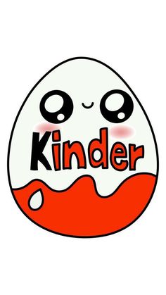 an egg with the words kinder painted on it's face in red and white