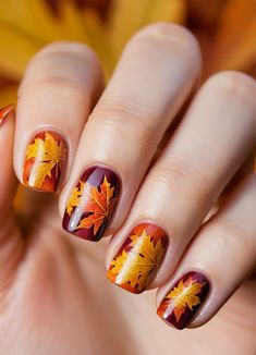 Discover our Nail Art Nail Wrap Designs Collection - Unleash Your Creativity! Elevate your nail game with our extensive range of artistic and trendy wraps. Fall Leaf Designs For Nails, Fall Leaf Nail Art, Nail Art Beginners, Nail Art Fall, Leaf Nail Art, Art Beginners, Beautiful Manicure, Color Block Nails