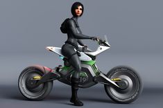 a 3d rendering of a person on a motorbike