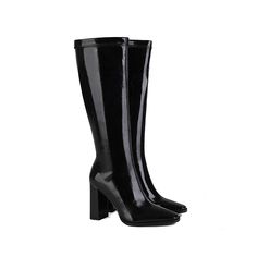 Shop Black Square Toe Women's Tall Boots Chunky Heel Knee High Boots color Black for Anniversary, Going out, Hanging out, Night Club, Party with worldwide Free shipping & Free return. Fall Knee-high Patent Leather Platform Boots, Fall Patent Leather Knee-high Boots, Patent Leather Knee-high Boots For Fall, Winter Patent Leather Knee-high Heeled Boots, Winter Knee-high Patent Leather Boots, Fall Patent Leather Knee-high Boots With High Heel, Trendy Patent Leather Knee-high Boots For Fall, Fall Patent Leather Knee-high Heeled Boots, Fall Knee-high Patent Leather Heeled Boots