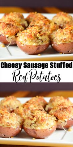 cheesy sausage stuffed red potatoes on a plate