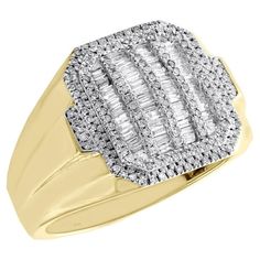 A bold and manly look, this sparkling diamond ring is just the perfect style for him. Brilliantly casted in 10K Yellow Gold, this ring features sparkling diamonds set in 16mm wide frame. This ring design was intricately thought out so it can be worn for any occasion, no matter how casual or fancy. Octagon frame with diamonds is the focal point of this fancy statement band, making a bold fashion statement. Make an impression with this exclusive ring captivating 0.67 ct. t.w. of genuine Round and Mens Diamond Pinky Rings, Sparkling Diamond Ring, Diamond Color Grade, Sparkling Diamond, Baguette Cut Diamond, Square Diamond, Perfect Style, Pinky Ring, Baguette Diamond