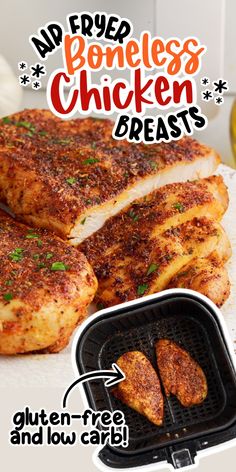 This air fryer boneless chicken breast recipe is easy to make, uses simple spices, is super juicy, and is naturally gluten-free and low-carb. Air Fryer Boneless Chicken Breast, Boneless Chicken Breast Recipe, Boneless Skinless Chicken Breast Recipes, Skinless Chicken Breast Recipes, Air Fryer Recipes Chicken Breast, Good Fried Chicken, Awesome Chicken, Chicken Boneless Breast Recipes, Chicken Spaghetti Recipes