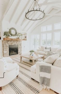 a living room filled with furniture and a fire place in the middle of a room