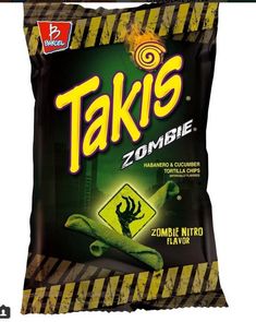 a bag of talks zombie flavored gummy with yellow and black stripes on it