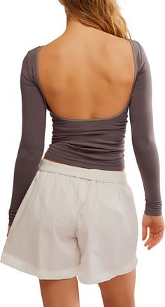 Free People Low Back Seamless Long Sleeve Top | Nordstrom Womans Tops, Backless Long Sleeve Top, Long Sleeve Top Design, Backless Shirt, Boat Neck Top, Wishlist 2024, Cute Workout Outfits, Workout Tops For Women, Boat Neck Tops