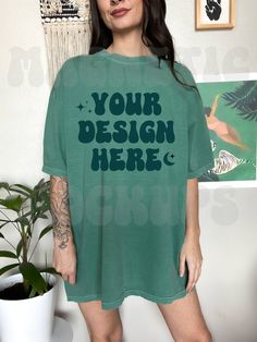 Oversized Tshirt Mockup, Aesthetic Mockup, T Shirt Mockup, Green Tshirt, Digital Nature, Tshirt Mockup, Shirt Mockup, Design Model, Jpg File