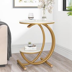 Tribesigns Faux Marble Round Side Table 2-Tier Storage Accent Nightstand Black Image 1 Sitting Area Chairs, Small Accent Tables, Gold Side Table, Marble End Tables, End Table With Storage, Round End Table, Accent Side Table, Marble Side Tables, Modern Shelving