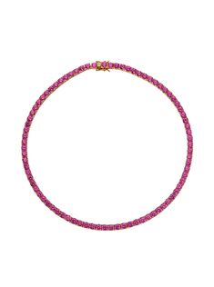 Introducing our largest stone size Kate, the 4.5MM Kate rivière necklace (formally Kate Collar). No longer reserved for evening events, our Kate rivière necklace in gold makes a striking comeback as an everyday staple. Crafted with 27 carats of 4.5MM round-cut dark pink sapphires, the Kate rivière collar sits perfectly above the collarbone. SHIPS IN 6-8 WEEKS. Custom styles can only be returned for store credit. The Fine Print: Stone Type: Lab-grown dark pink sapphire Setting: 4-prong Stone Shap Physical And Chemical Properties, Fine Print, Sapphire Stone, 8 Weeks, Collar Necklace, Pink Sapphire, Dark Pink, Delicate Bracelet, The 4