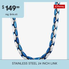 Features: Quick ShipJewelry Closure: Lobster ClaspLink Construction: SolidMetal Color: WhiteChain Length: 24 InchChain Width: 6.5 MillimetersMetal: Stainless SteelChain Construction: BoxCare: Wipe CleanNecklace Type: Chain NecklacesCountry of Origin: Imported Blue Silver Chain Necklace As Gift, Blue Stainless Steel Chain Jewelry, Link Chain Necklace, Chain Necklaces, Chain Link Necklace, Link Chain, Industrial Style, Chains Necklace, Two Tone