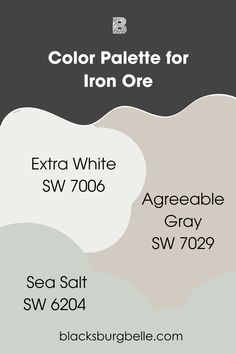 two business cards with different colors and font for iron ore, extra white, agreeable gray, sea salt, sw2004