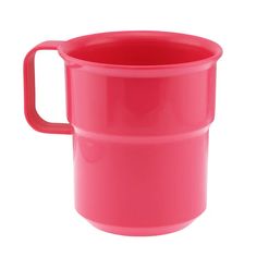 a bright pink plastic cup is shown on a white background