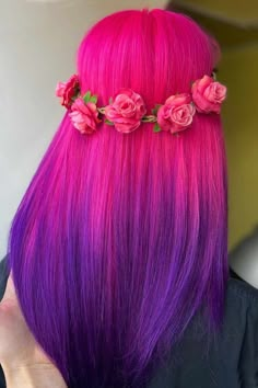 Fantasy Make-up, Pink Purple Hair, Purple Ombre Hair, Cute Hair Colors, Neon Hair, Dyed Hair Inspiration, Hair Color Purple