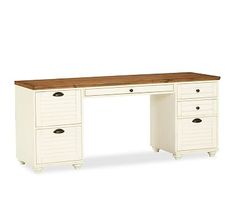 a white desk with two drawers and a wooden top