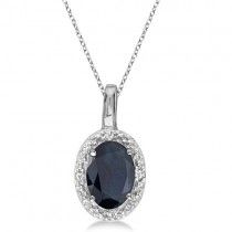 Oval Blue Sapphire & Diamond Pendant Necklace 14k White Gold (0.55ct) Blue Sapphire Diamond Pendant, Sapphire Diamond Pendant, Diamond Heart Pendant Necklace, Original Vampire, Solitaire Pendant Necklace, Blue Sapphire Diamond, Sapphire Pendant, Heart Pendant Diamond, Sapphire Necklace