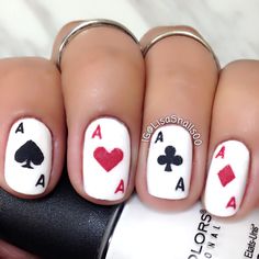 Poker Nails, Rockabilly Nails, Card Nails, Las Vegas Nails, Vegas Nails, Mens Nails, Nails Arts, Poker Card, Simple Nail Art Designs