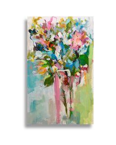 an abstract painting of flowers in a vase