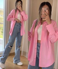 Pink Shirt Outfit, Look Rose, Casual Day Outfits, Casual Chic Outfit, Teenage Fashion Outfits, Outfits Casual, Colourful Outfits