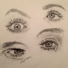 four different types of eyes drawn in pencil