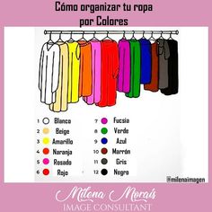 an image of clothes hanging on a rack with colors in the bottom right hand corner