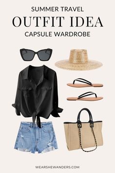 The Perfect Summer Travel Capsule Wardrobe — Wear She Wanders - A female travel & fashion blog featuring tips & guides, travel outfits, photography, & videos from around the globe to inspire women to wander the world in style | travel resources | travel inspiration | trip guides | female travel outfits | packing lists | travel photography | bucket list experiences | adventure travel | Instagrammable places | hidden gem locations | girls trip | solo travel Summer Travel Outfits 2024, Capsule Wardrobe Summer Europe, Carry On Outfits, Carry On Capsule Wardrobe, Summer Travel Outfit Ideas, Women Travel Outfits, Summer Travel Capsule Wardrobe, Travel Outfits Summer, Summer Travel Capsule