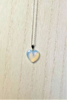 20mm opalite heart White Heart-shaped Hypoallergenic Necklace, Hypoallergenic White Heart Necklace, White Heart-shaped Moonstone Jewelry, Heart Necklace For Valentine's Day, Clear Heart Necklace, Angel Aura Quartz Necklaces, Opalite Necklace, Black Tourmaline Necklace, Clear Heart