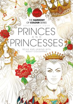 an adult coloring book with princesses and crowns