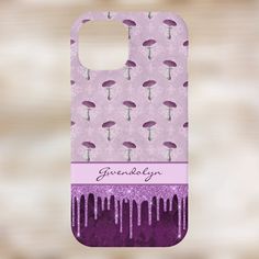 a purple phone case with an image of mushrooms and the words giveaway on it