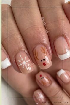 Christmas French Tip Nails Christmas Nails Gel Short Simple White, Christmas Nail Designs French Tip, Christmas Nails Gel Short, French Tip Christmas Nail Ideas, Christmas French Tips, Christmas French Tip, Holly Nails, Short Nails Acrylic, Blue Holly