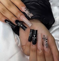 Black French Tip Nail, Black French Tip, French Tip Nail Art, Cross Nails, The Fame, Punk Nails, Grunge Nails