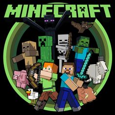 an image of minecraft characters in a circle with the words minecraft on it